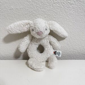 Little Jellycat Off-White Bunny Rabbit Plush Ring Rattle Lovey Toy Grabber 7''